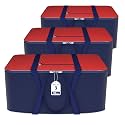 Kuber Industries Pack of 3 Nylon 35L Small Underbed Storage Box | Blanket Storage Bags/Cover Double Bed Storage Containers | Dustproof Storage Bag for Clothes, Documents, Books, Toys | Red &amp; Blue