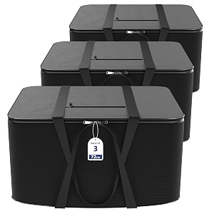 kuber industries pack of 3 nylon 72l large king size underbed storage box  blanket storage bagscover double bed storage containers  storage bag for clothes documents books toys  grey amp black