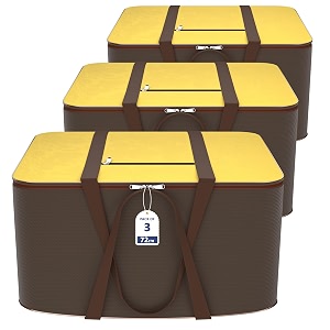 kuber industries pack of 3 nylon 72l large king size underbed storage boxblanket storage bagscover double bed storage containersstorage bag for clothes documents books toysyellow amp brown