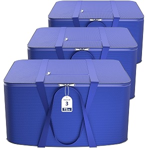 kuber industries pack of 3 nylon 72l large king size underbed storage box  blanket storage bagscover double bed storage containers  storage bag for clothes documents books toys  blue