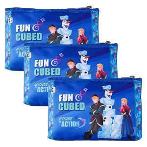 kuber industries pack of 3 pouch  square stationary  pen-pencil box for kids  zipper organizer  school geometry  utility bag  disney-frozen  blue