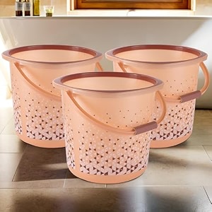 kuber industries plastic multi-purpose 18 litres water buckets for washing clothes with handle  bathing balti for bathroom  water storage container - essential for household chores  beige