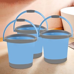 kuber industries pack of 3 plastic bath bucket for bathroom amp kitchen  18 litre multipurpose hot amp cold water container bathing bucket amp balti with handle for home  blue amp grey
