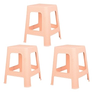kuber industries pack of 3 plastic stools for indoor or outdoor use  non-slip lightweight for shop office amp home  cream