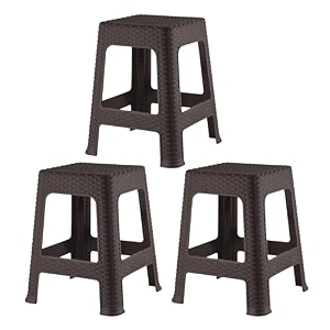 kuber industries pack of 3 plastic stools  lightweight non-slip stools for indoor amp outdoor use  brown 30d x 30w x 49h centimeters