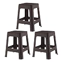 Kuber Industries Pack of 3 Plastic Stools | Lightweight Non-Slip Stools for Indoor &amp; Outdoor Use | Brown, 30D x 30W x 49H Centimeters
