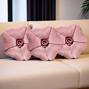 kuber industries pack of 3 rose shape 13 inches decorative plushie cushions for sofa amp bed  head rest amp soft cushion pillow for car amp room decoration  rose pink