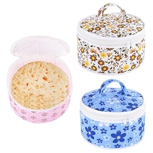 kuber industries pack of 3 roti cover  round roti rumal  cotton roti cloth for kitchen  zipper amp handle  chapati cover for casserole  printed  assorted modern