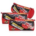 Kuber Industries Pack of 3 Round Pencil Pouch | Disney Car Pencil Pouch for Kids | Stationary Utility School Pouches | Travel Organizer | Multi-Purpose Travel Pouch | Geometry Box | Red