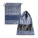 Kuber Industries Pack of 9 Shoe Bag for Travel | Drawstring Footwear Pouches &amp; Toiletries Packing Bags/Covers for Travelling | Flowers - Navy Blue