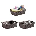 Kuber Industries Pack of 3 Small Multi-Purpose Plastic Basket for Storage M15 | Spacious Stationary &amp; Jewellery Holder | Home Organizers for Kitchen, Bedroom &amp; Dining Table | Brown