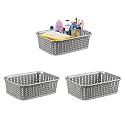 Kuber Industries Pack of 3 Small Multi-Purpose Plastic Basket for Storage M15 | Spacious Stationary &amp; Jewellery Holder | Home Organizers for Kitchen, Bedroom &amp; Dining Table | Light Grey