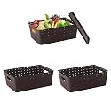 Kuber Industries Pack of 3 Stackable Plastic 5 LTR Storage Box with Lid | Multi-Purpose Basket for Storage &amp; Home Organizer for Kitchen, Stationary, Medicine &amp; Pooja Item | Cannes Pattern - Brown