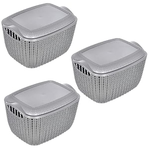 kuber industries pack of 3 storage basket  small m 25  multipurposes countertop baskets with lid  basket for storage kitchen stationary  cabinets storage organizer  grey