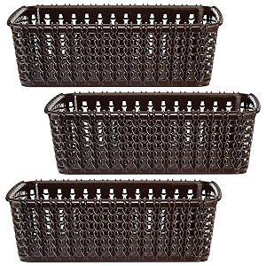 kuber industries pack of 3 storage basket  small m 15  multipurposes countertop baskets  basket for storage kitchen stationary  cabinets storage organizer  brown