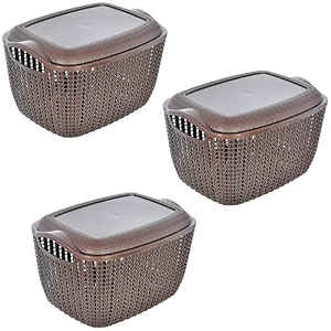 kuber industries pack of 3 storage basket  small m 15  multipurposes countertop baskets  basket for storage kitchen stationary  cabinets storage organizer  brown