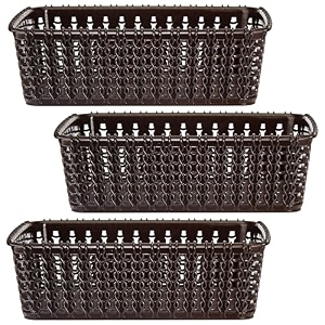 kuber industries pack of 3 storage basket  small m 15  multipurposes countertop baskets  basket for storage kitchen stationary  cabinets storage organizer  brown
