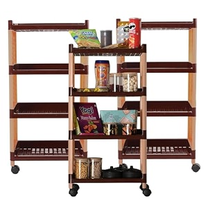 kuber industries storage rack with wheels  3-layer storage organizer rack  multipurpose storage trolley rack for kitchen-home-office  revolving vegetable storage trolley  brown