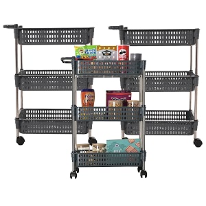 kuber industries pack of 3 storage rack with wheels  3-layer storage organizer rack  revolving vegetable rack  multipurpose storage rack for home amp office  kitchen spice rack  grey