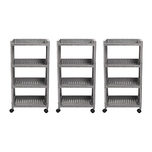 kuber industries pack of 3 storage rack with wheels  4-shelf storage organizer rack  multipurpose storage trolley rack for kitchen-home-office  vegetable storage trolley  grey