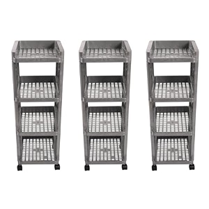 kuber industries pack of 2 storage rack with wheels  3-shelf storage organizer rack  multipurpose storage rack for kitchen-home-office  revolving vegetable storage trolley  brown
