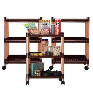 kuber industries storage rack with wheels  3-layer storage organizer rack  multipurpose storage trolley rack for kitchen-home-office  revolving vegetable storage trolley  brown