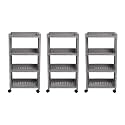Kuber Industries Pack of 3 Storage Rack with Wheels | 4-Shelf Storage Organizer Rack | Multipurpose Storage Trolley Rack for Kitchen-Home-Office | Vegetable Storage Trolley | Grey