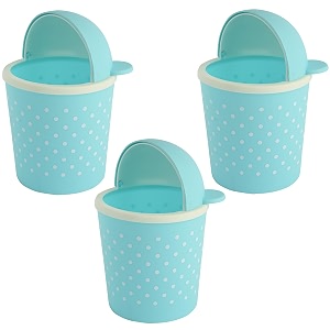 kuber industries pack of 3 table dustbin  teddy desk dustbin with attached lid  dustbin for office kitchen bedroom  countertop 1 ltr study table dustbin  sky blue