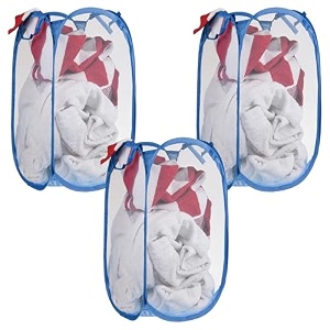 kuber industries 3 pcs nylon 20 liters foldable laundry bag for clothes bin  laundry basket organizer  lightweight dress basket for clothes storage - blue