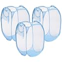 Kuber Industries Pack of 3 Unwashed Clothes Storage Basket | Foldable Laundry Basket for Clothes | Mesh Laundry Bag | Collapsible &amp; Portable | 30 LTR | Blue