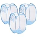 Kuber Industries Pack of 2 Unwashed Clothes Storage Basket | Foldable Laundry Basket for Clothes | Mesh Laundry Bag | Collapsible &amp; Portable | 30 LTR | Blue