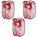 Kuber Industries Pack of 3 Unwashed Clothes Storage Basket | Foldable Laundry Basket for Clothes | Mesh Laundry Bag | Collapsible &amp; Portable | 20 LTR | Red