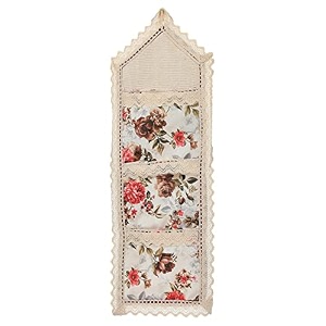 kuber industries flower printed multiuses 3 pockets wall hanging storage organizerholder for home cream amp red-50km01175cotton