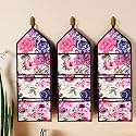 Kuber Industries Wall Hanging Organizer | Quilted Fabric Stationary Organizer | Waterproof 3 Multi-Purpose Pocket | Magazine Organizer | Foldable Document Holder | Brown Flower | Cream