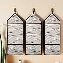Kuber Industries Wall Hanging Organizer | 3 Multi-Purpose Storage Pocket | Foldable Document Holder | Hanging Stationary Organizer | Magazine Organizer | Wave-Design | Cream