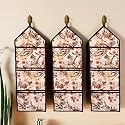 Kuber Industries Wall Hanging Organizer | Quilted Fabric Stationary Organizer | Waterproof 3 Multi-Purpose Pocket | Magazine Organizer | Foldable Document Holder | Brown Flower | Cream