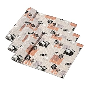 kuber industries pack of 3 waterproof amp durable 10 meters kitchen mats for shelf liner roll  wipeable fridge sheets for shelves cabinet drawer  lotus print - brown amp pink