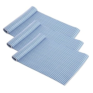 kuber industries pack of 3 waterproof amp durable 5 meters kitchen mats for shelf liner roll  wipeable fridge sheets for shelves cabinet drawer  barik check - white amp blue