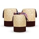 Kuber Industries Pack of 3 Waterproof Canvas Laundry Bag/Hamper|Metalic Printed With Handles|Foldable Bin &amp; 45 Liter Capicity|Size 37 x 37 x 46, (Brown)