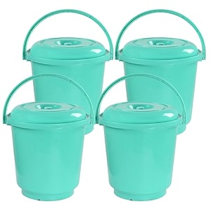 kuber industries pack of 4 bucket for bathroom kitchen amp home with lid amp carry handle  18l portable storage container hot amp cold water bucketbalti for cleaning  green