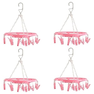 kuber industries pack of 3 cloth drying hanger  16 clips baby drying pegs  360 degree rotatable hanger  clip stand for cloth  round cloth drying stand  pink