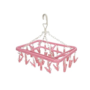 kuber industries cloth drying hanger  360 degree rotatable hanger  32 clips baby drying pegs  rectangular cloth drying stand  clip stand for cloth  pink