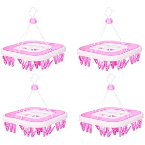 kuber industries 360 degree rotatable cloth drying hanger with 36 clips  baby pegs  clip stand  square stand  transparent pink 36 x 36 x 36 cm