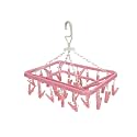 Kuber Industries Cloth Drying Hanger | 360 Degree Rotatable Hanger | 32 Clips Baby Drying Pegs | Rectangular Cloth Drying Stand | Clip Stand for Cloth | Pink