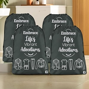 kuber industries pack of 4 cloth storage bag  storage organizer  travel cloth carrying bag  garments cover for laundry  travel storage organizer for clothing  medium  gray