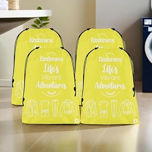 kuber industries pack of 4 cloth storage bag  storage organizer  travel cloth carrying bag  garments cover for laundry  travel storage organizer for clothing  medium  yellow