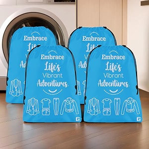 kuber industries pack of 4 cloth storage bag  storage organizer  travel cloth carrying bag  garments cover for laundry  travel storage organizer for clothing  medium  sky blue
