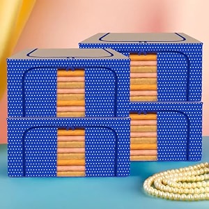 kuber industries 88 liter clothes storage box  foldable steel frame clothes organizer  storage box for wardrobe-saree-shirts and blankets  underbed storage bag  dot print  royal blue