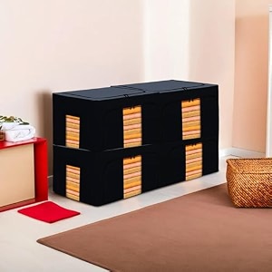 kuber industries pack of 4 clothes storage box  24 liter foldable steel frame clothes organizer  underbed storage bag  storage box for wardrobe-saree-shirts and blankets  grey amp black