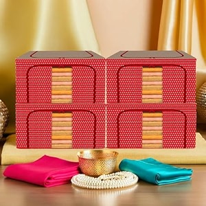 kuber industries pack of 4 clothes storage box  44 liter foldable steel frame clothes organizer  storage box for wardrobe-saree-shirts and blankets  storage bag  dot print  red amp brown